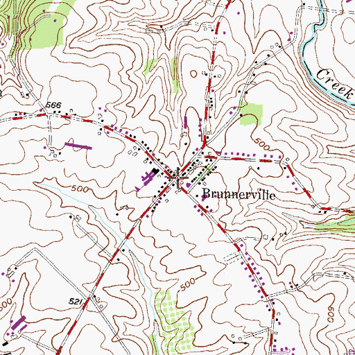 Topographic Map of Brunnerville, PA