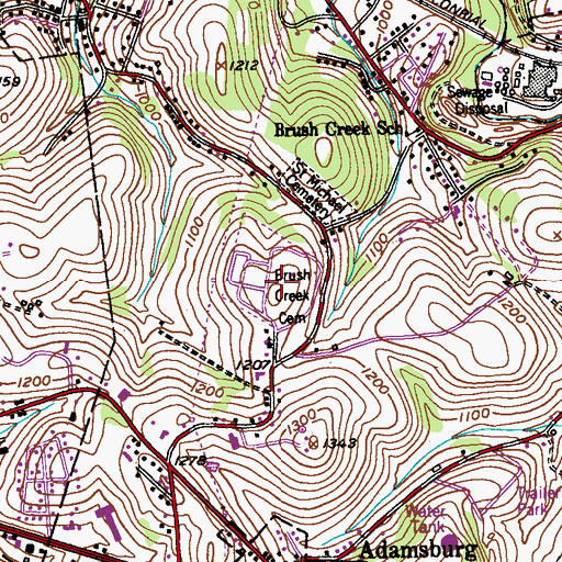 Topographic Map of Brush Creek Cemetery, PA