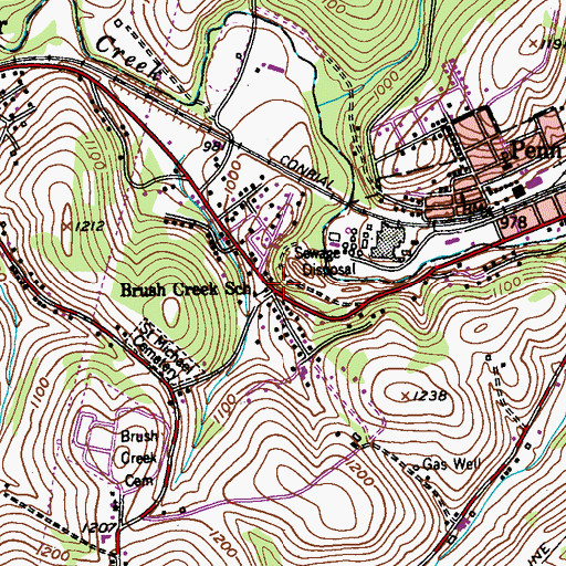 Topographic Map of Brush Creek School, PA