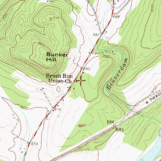 Topographic Map of Brush Run Union Church, PA