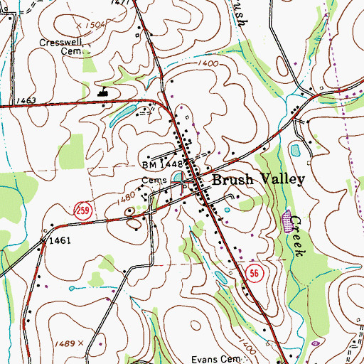 Topographic Map of Brush Valley, PA