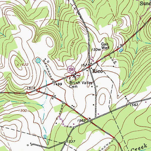 Topographic Map of Brush Valley Cemetery, PA