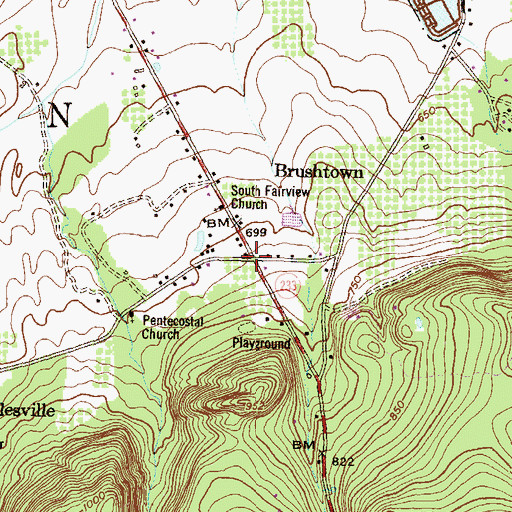 Topographic Map of Brushtown, PA