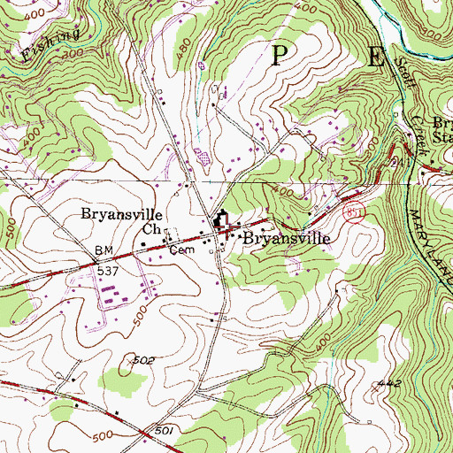 Topographic Map of Bryansville, PA