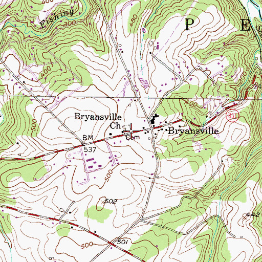 Topographic Map of Bryansville Church, PA