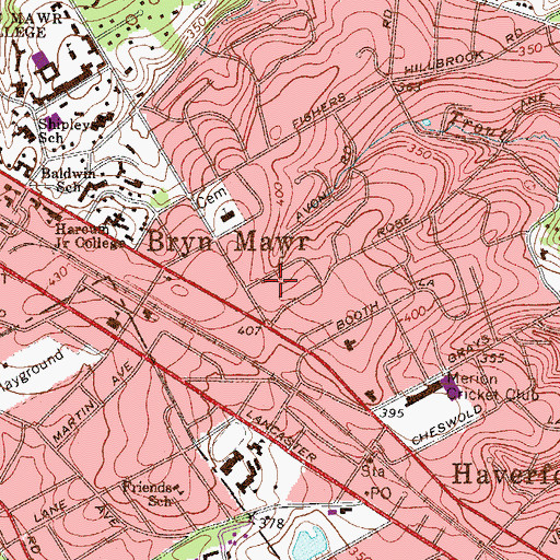 Topographic Map of Bryn Mawr, PA