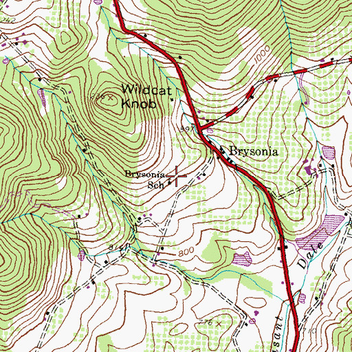 Topographic Map of Brysonia School, PA