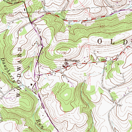 Topographic Map of Buchanan Church, PA