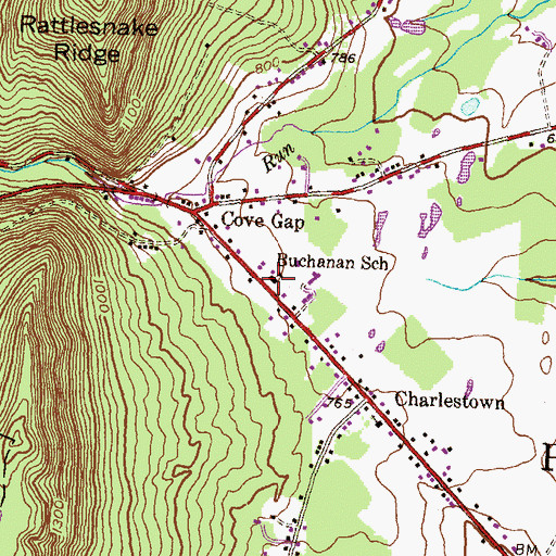 Topographic Map of Buchanan School, PA