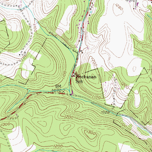 Topographic Map of Buchanan School, PA