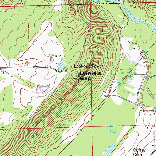 Topographic Map of Daniels Gap, AL