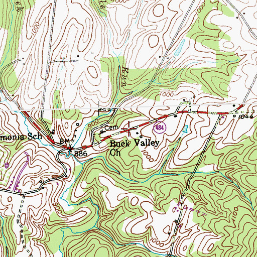 Topographic Map of Buck Valley Church, PA