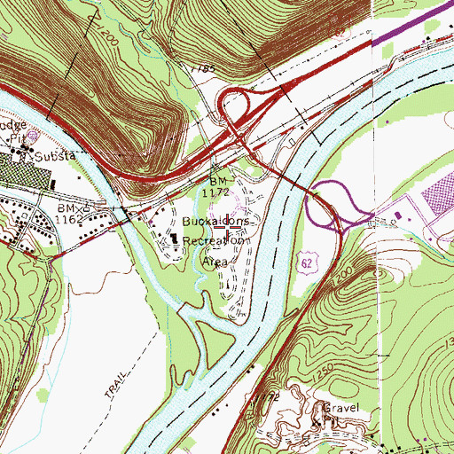 Topographic Map of Buckaloons Recreation Area, PA