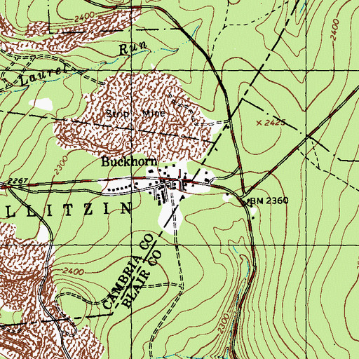 Topographic Map of Buckhorn, PA