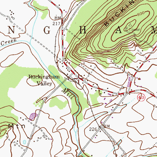 Topographic Map of Buckingham Valley, PA
