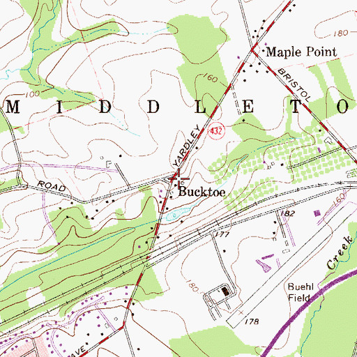 Topographic Map of Bucktoe, PA