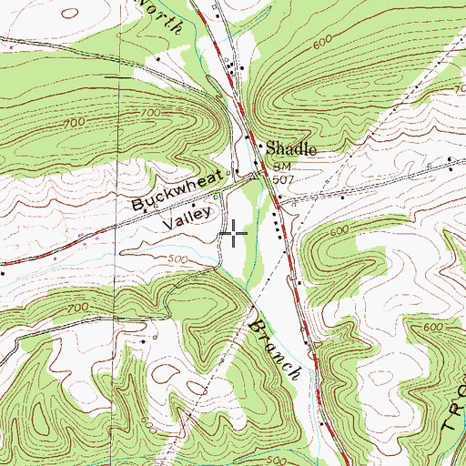 Topographic Map of Buckwheat Valley, PA