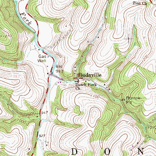 Topographic Map of Budaville, PA