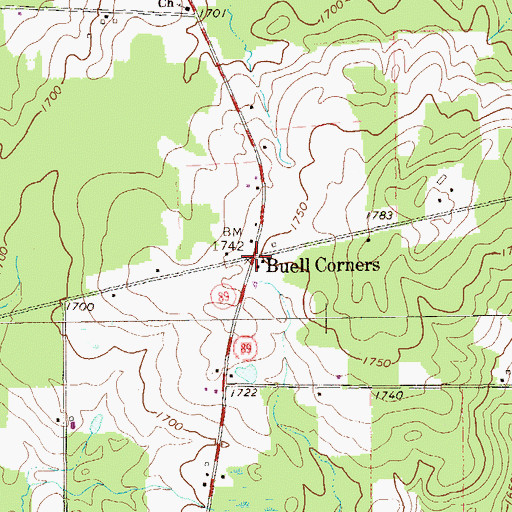 Topographic Map of Buell Corners, PA