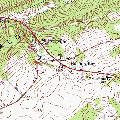 Topographic Map of Buffalo Run, PA