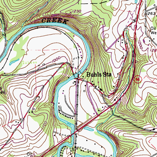 Topographic Map of Buhls Station, PA
