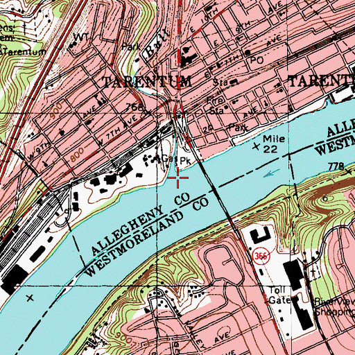 Topographic Map of Bull Creek, PA
