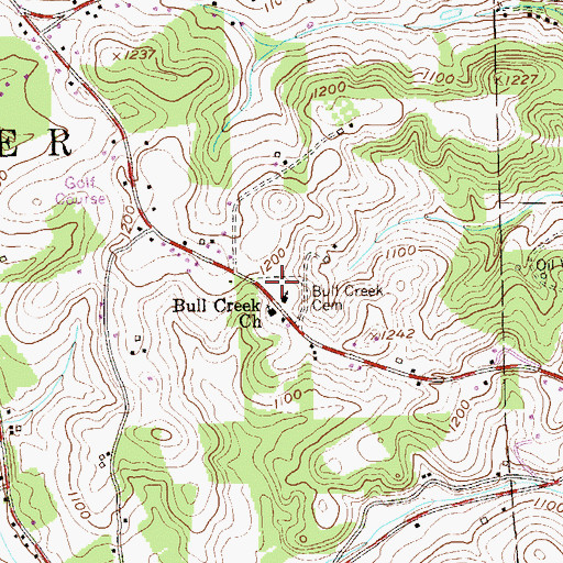 Topographic Map of Bull Creek Cemetery, PA