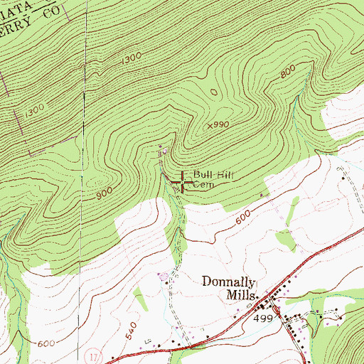 Topographic Map of Bull Hill Cemetery, PA