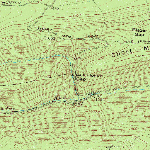 Topographic Map of Bull Hollow Gap, PA
