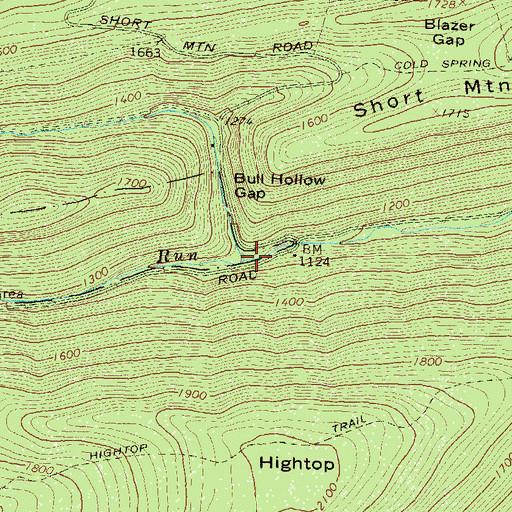 Topographic Map of Bull Run, PA