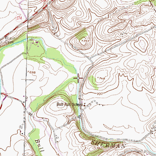 Topographic Map of Bull Run, PA