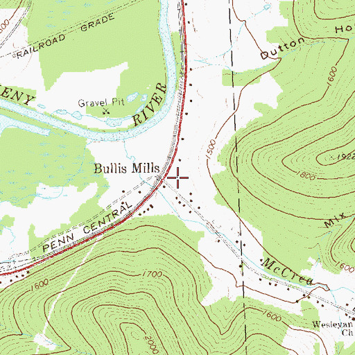 Topographic Map of Bullis Mills, PA