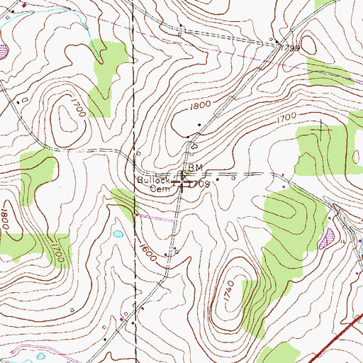 Topographic Map of Bullock Cemetery, PA