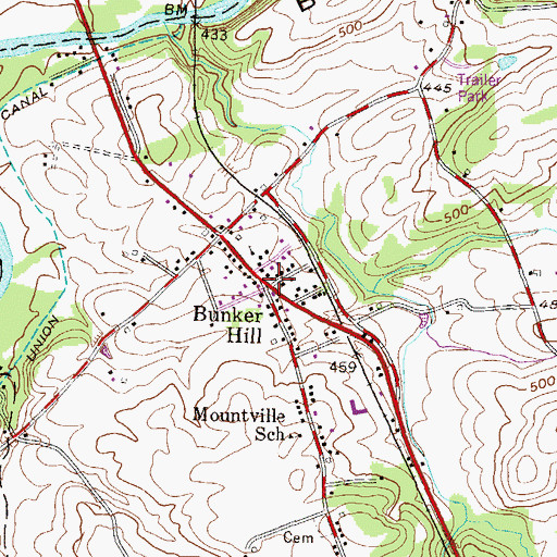 Topographic Map of Bunker Hill, PA