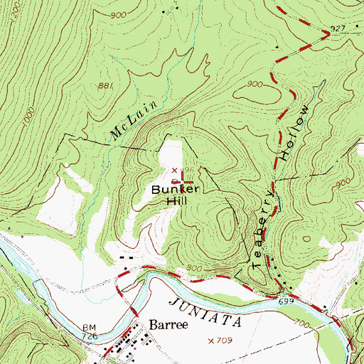 Topographic Map of Bunker Hill, PA