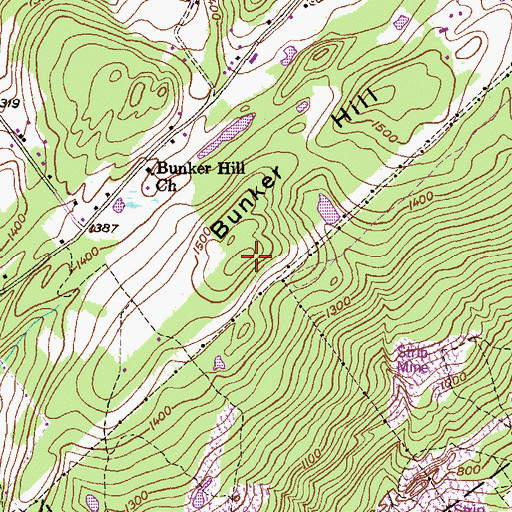 Topographic Map of Bunker Hill, PA
