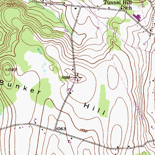 Topographic Map of Bunker Hill, PA