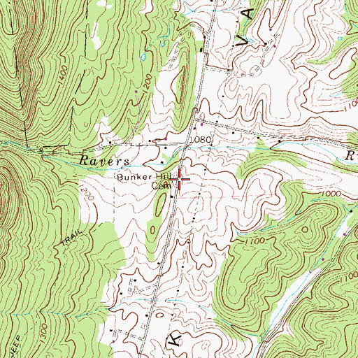 Topographic Map of Bunker Hill Cemetery, PA