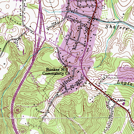 Topographic Map of Bunker Hill Community Church, PA