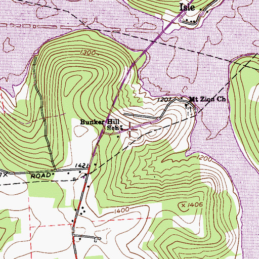 Topographic Map of Bunker Hill School, PA