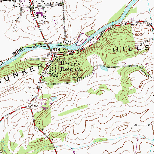 Topographic Map of Bunker Hills, PA