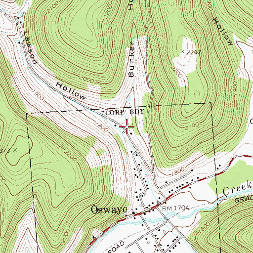 Topographic Map of Bunker Hollow, PA