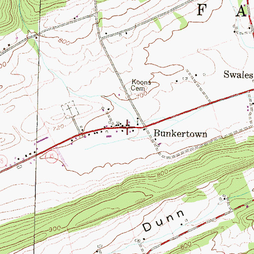 Topographic Map of Bunkertown, PA