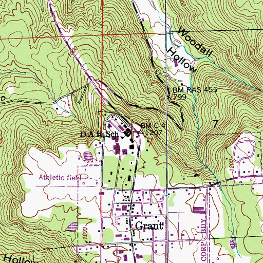 Topographic Map of D A R School, AL