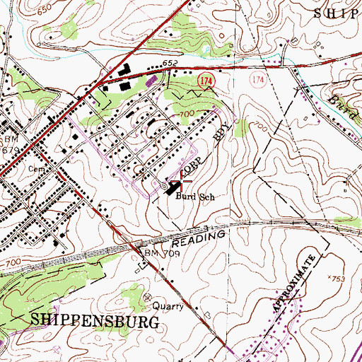 Topographic Map of Burd School, PA