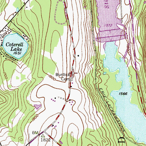 Topographic Map of Burdick Cemetery, PA