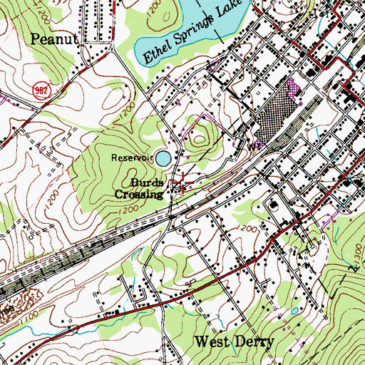 Topographic Map of Burds Crossing, PA