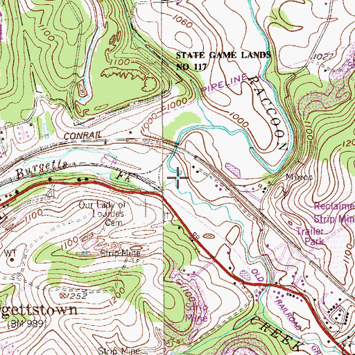 Topographic Map of Burgetts Fork, PA