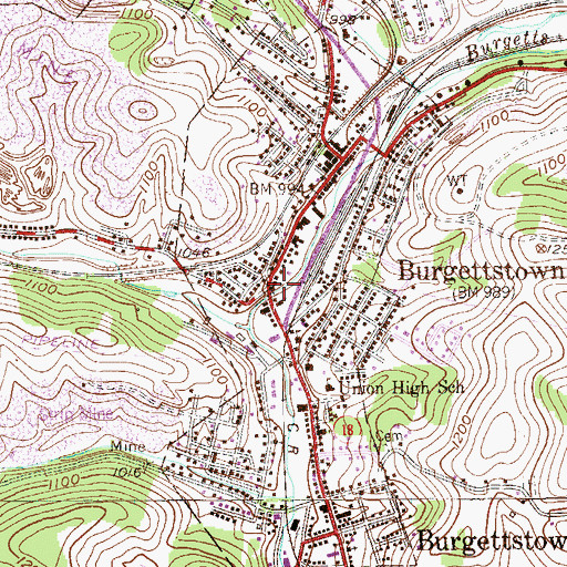 Topographic Map of Burgettstown, PA