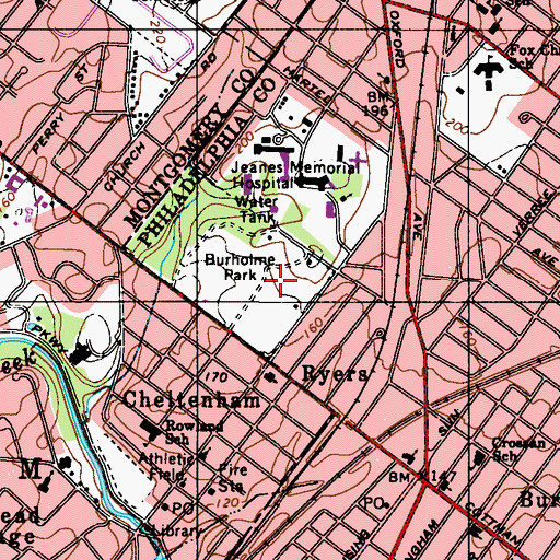 Topographic Map of Burholme Park, PA